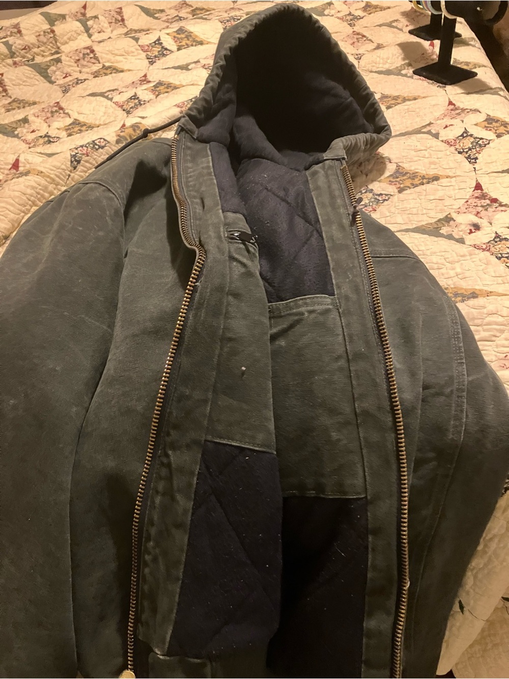 Carhartt Men's Hooded Field Jacket in Olive Green with Navy Lining
